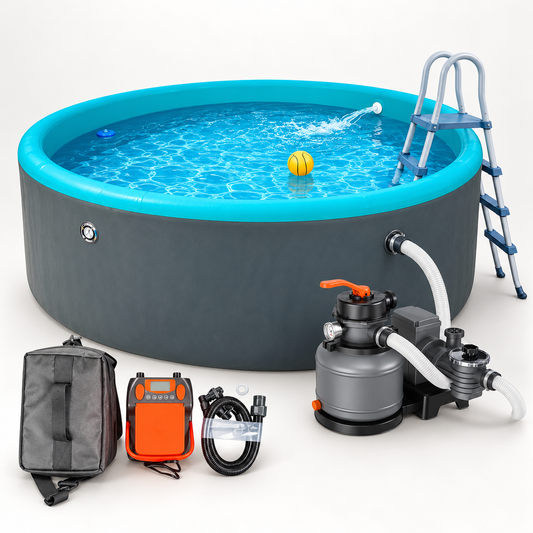 Kit Piscina gonfiabile rotonda iPoolGo 3m diametro 1.2m altezza, compressore e pompa a sabbia.